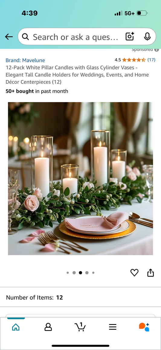 12-Pack White Pillar Candles with Glass Cylinder Vases - Elegant Tall Candle Holders for Weddings, Events, and Home Décor Centerpieces (12 pieces)