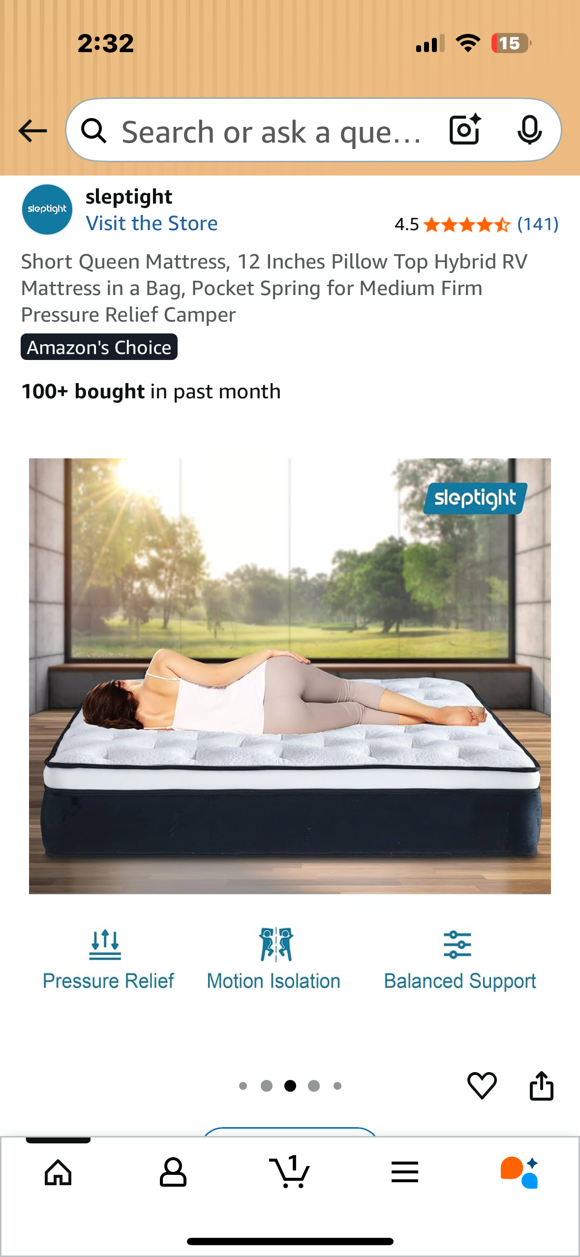 Short Queen Mattress, 12 Inches Pillow Top Hybrid RV Mattress in a Bag, Pocket Spring for Medium Firm Pressure Relief Camper (B1110)