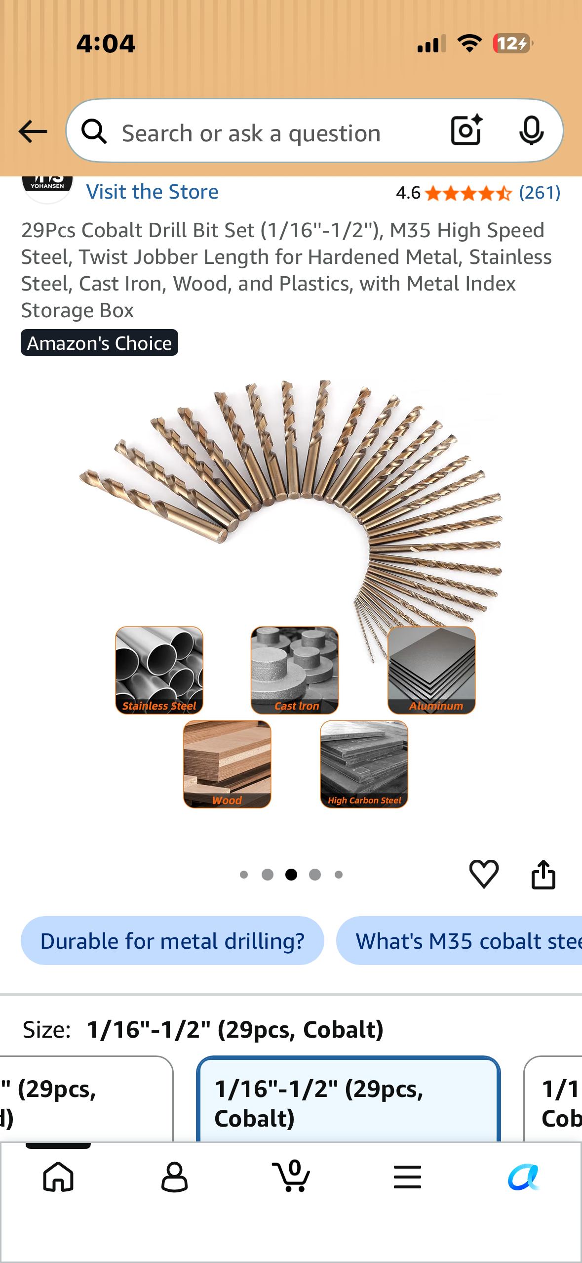 29Pcs Cobalt Drill Bit Set (1/16''-1/2''), M35 High Speed Steel, Twist Jobber Length for Hardened Metal, Stainless Steel, Cast Iron, Wood, and Plastics, with Metal Index Storage Box