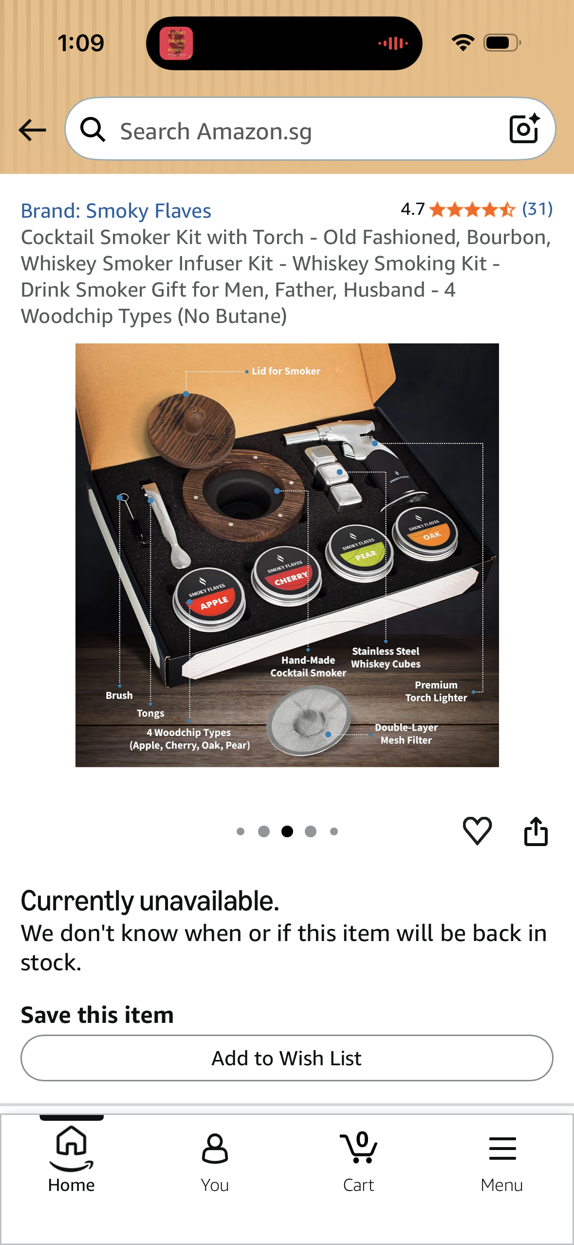 Cocktail Smoker Kit with Torch - Old Fashioned, Bourbon, Whiskey Smoker Infuser Kit - Whiskey Smoking Kit - Drink Smoker Gift for Men, Father, Husband - 4 Woodchip Types (No Butane)