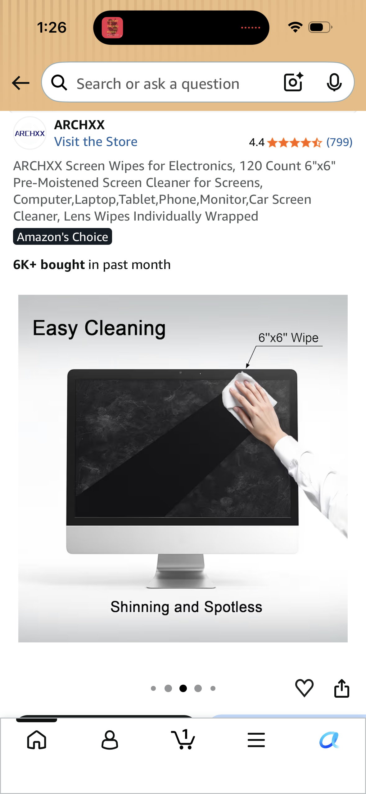ARCHXX Screen Wipes for Electronics, 120 Count 6"x6" Pre-Moistened Screen Cleaner for Screens, Computer, Laptop, Tablet, Phone, Monitor, Car Screen Cleaner, Lens Wipes Individually Wrapped