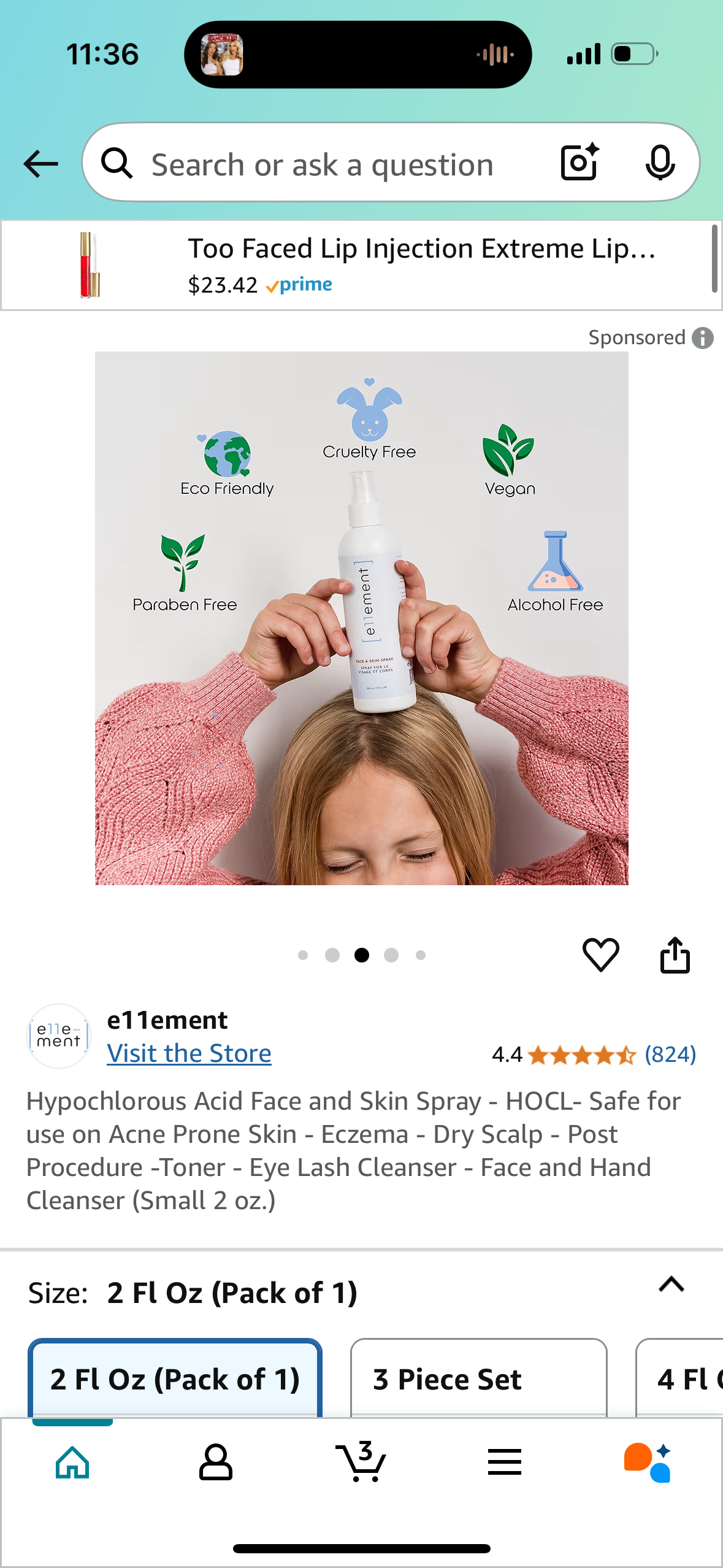 Hypochlorous Acid Face and Skin Spray - HOCL- Safe for use on Acne Prone Skin - Eczema - Dry Scalp - Post Procedure -Toner - Eye Lash Cleanser - Face and Hand Cleanser (Small 2 oz.)