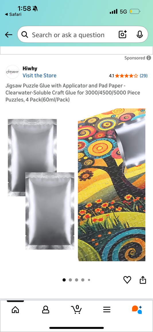 Jigsaw Puzzle Glue with Applicator and Pad Paper - Clearwater-Soluble Craft Glue for 3000/4500/5000 Piece Puzzles, 4 Pack(60ml/Pack)