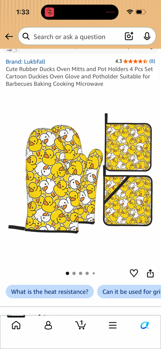 Cute Rubber Ducks Oven Mitts and Pot Holders 4 Pcs Set Cartoon Duckies Oven Glove and Potholder Suitable for Barbecues Baking Cooking Microwave