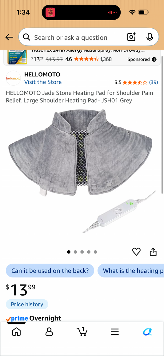 HELLOMOTO Jade Stone Heating Pad for Shoulder Pain Relief, Large Shoulder Heating Pad- JSH01 Grey