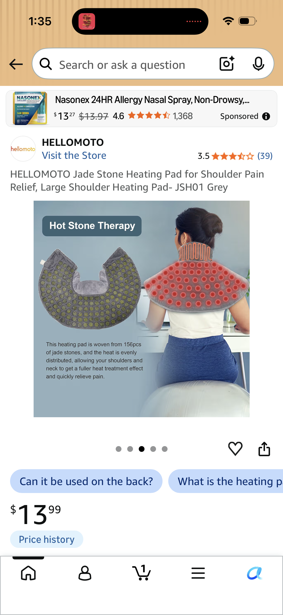 HELLOMOTO Jade Stone Heating Pad for Shoulder Pain Relief, Large Shoulder Heating Pad- JSH01 Grey