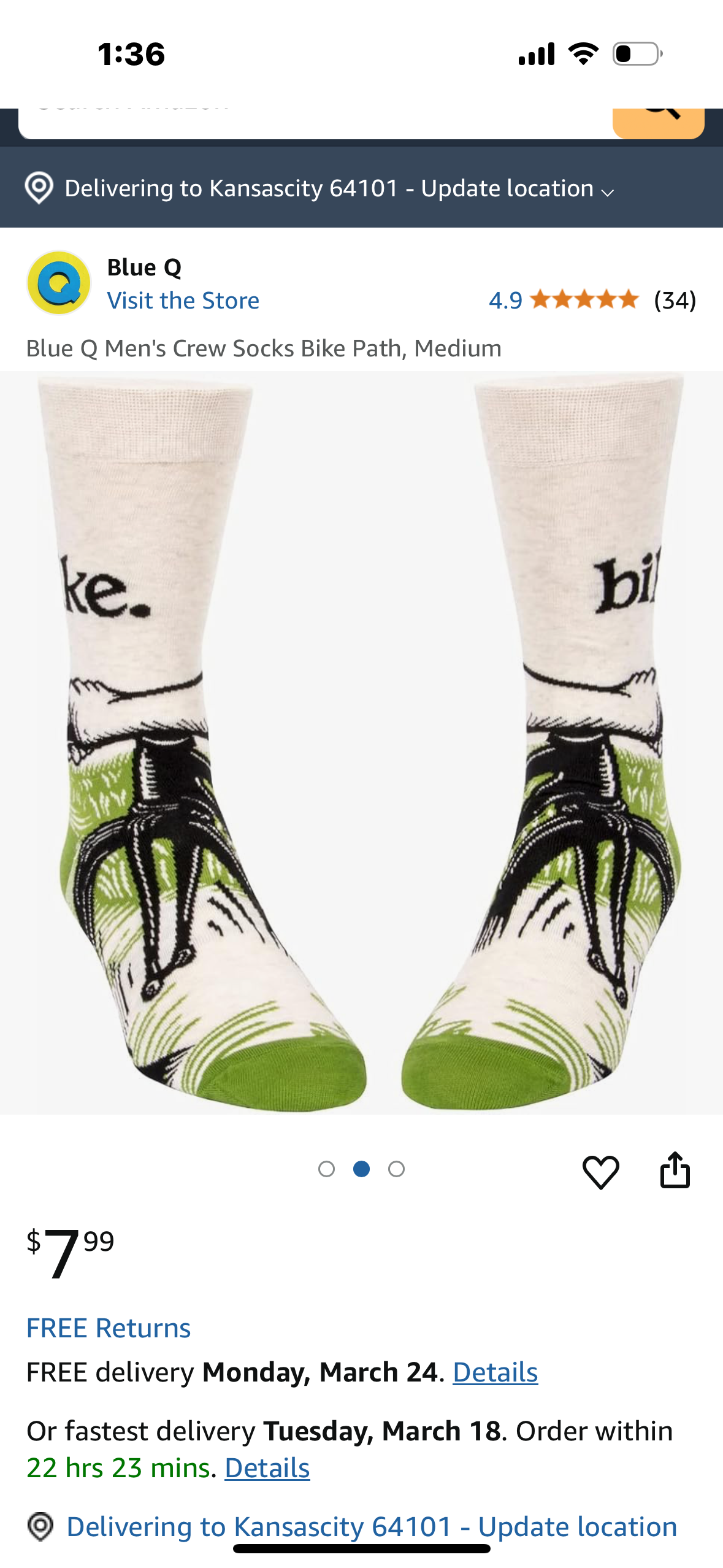 2-PACK -  Blue Q Crew Socks Bike Path Size 5-10