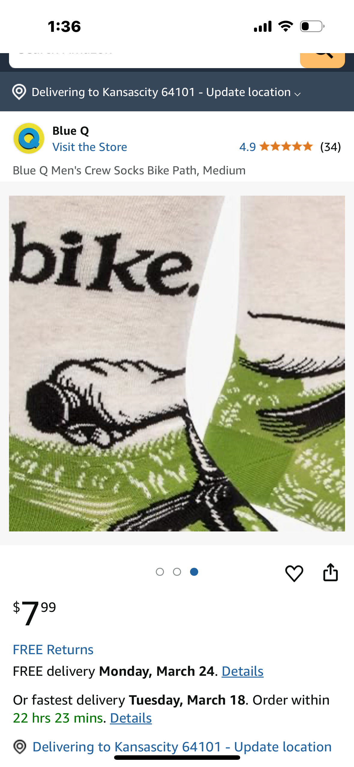 2-PACK -  Blue Q Crew Socks Bike Path Size 5-10