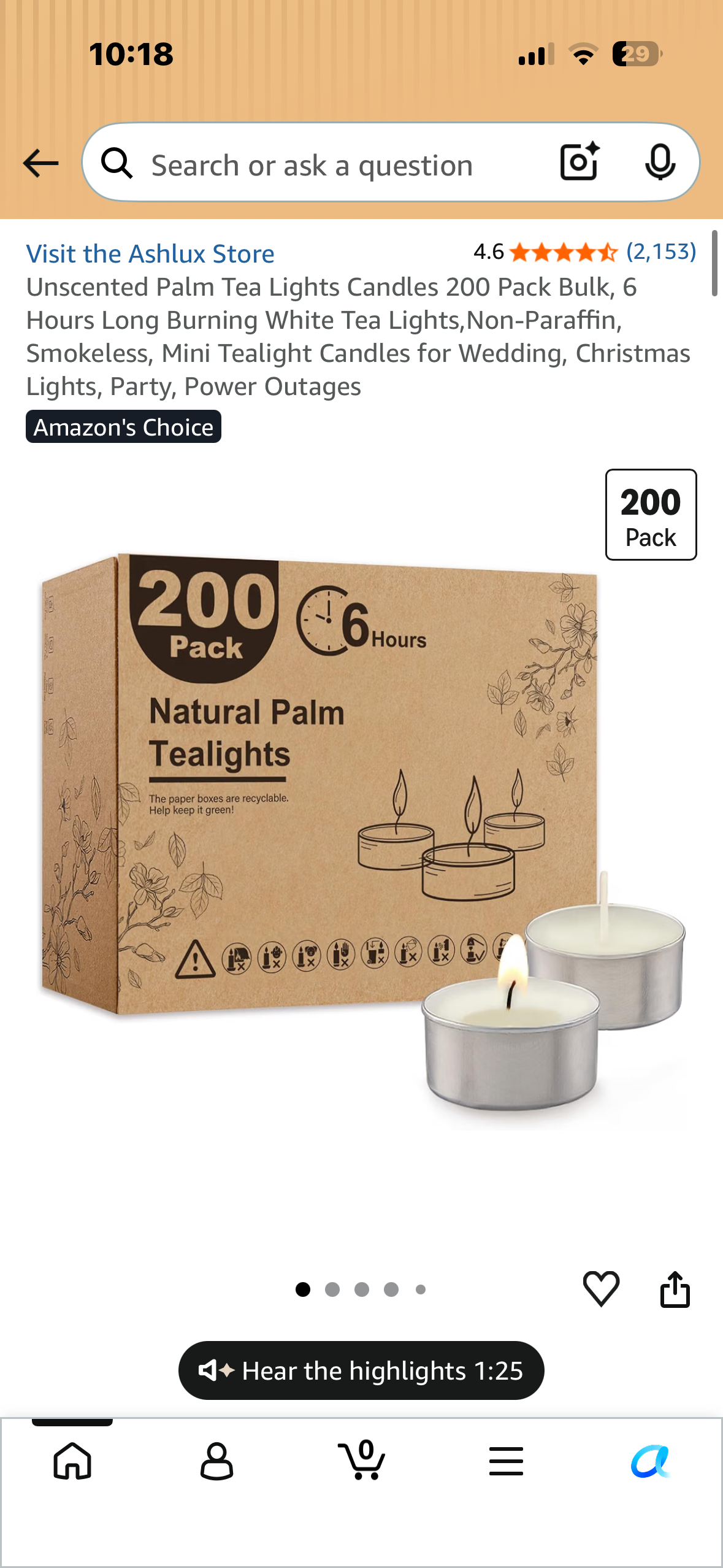 Unscented Palm Tea Light Candles, 200 Pack Bulk, 6 Hours Burning Time, White Tea Lights, Non-Paraffin, Smokeless, Mini Tealight Candles for Wedding, Christmas Lights, Party, Power Outages