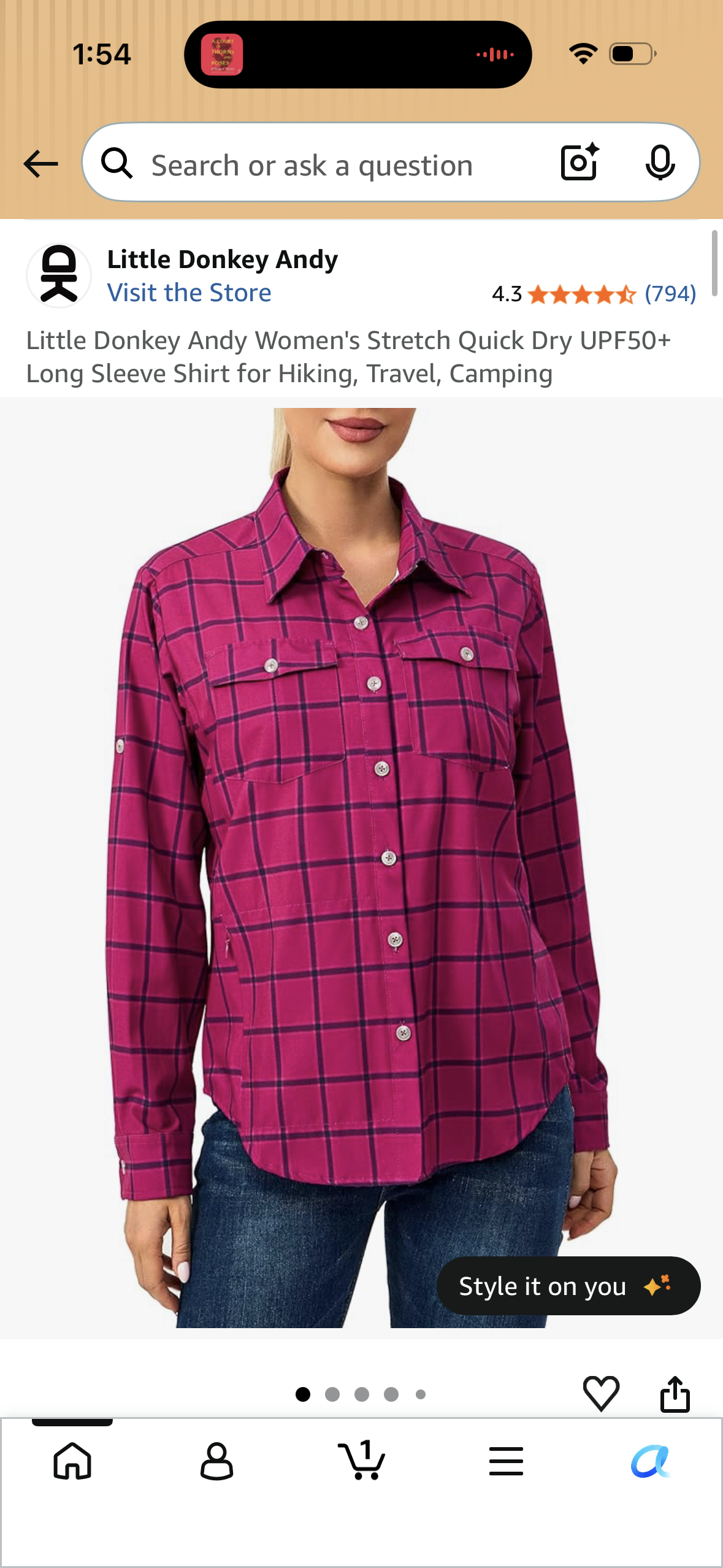 Little Donkey Andy Women's Stretch Quick Dry UPF50+ Long Sleeve Shirt for Hiking, Travel, Camping