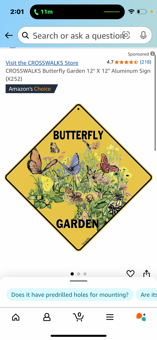 CROSSWALKS Butterfly Garden 12" X 12" Aluminum Sign