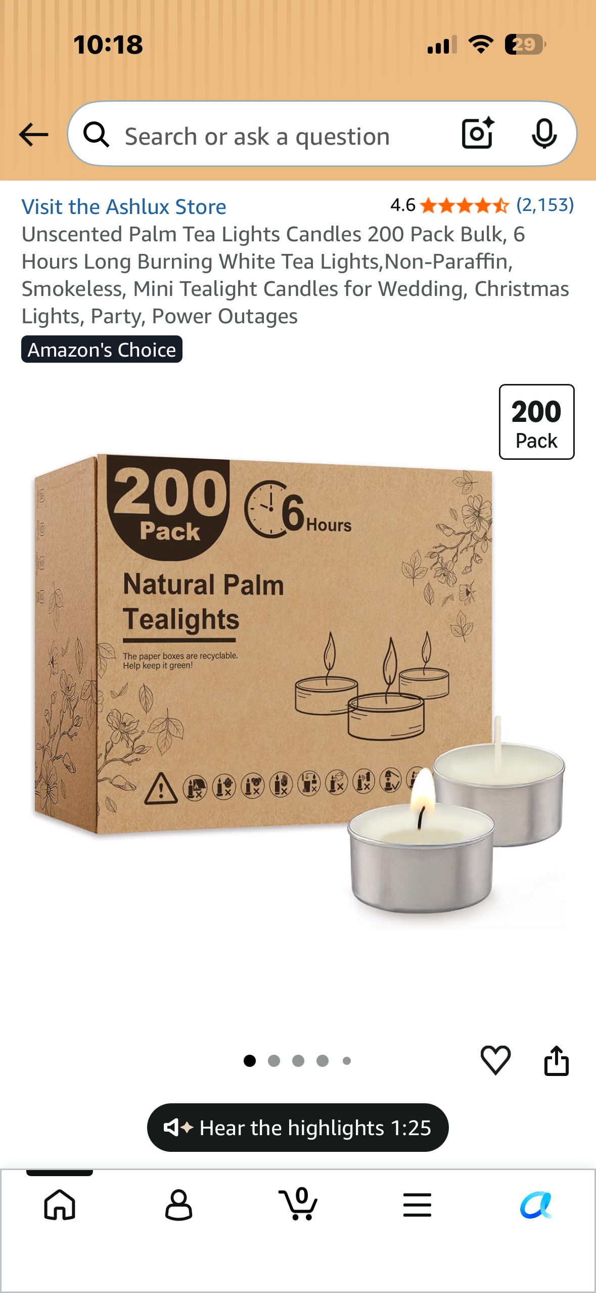 Unscented Palm Tea Light Candles, 200 Pack Bulk, 6 Hours Burning Time, White Tea Lights, Non-Paraffin, Smokeless, Mini Tealight Candles for Wedding, Christmas Lights, Party, Power Outages