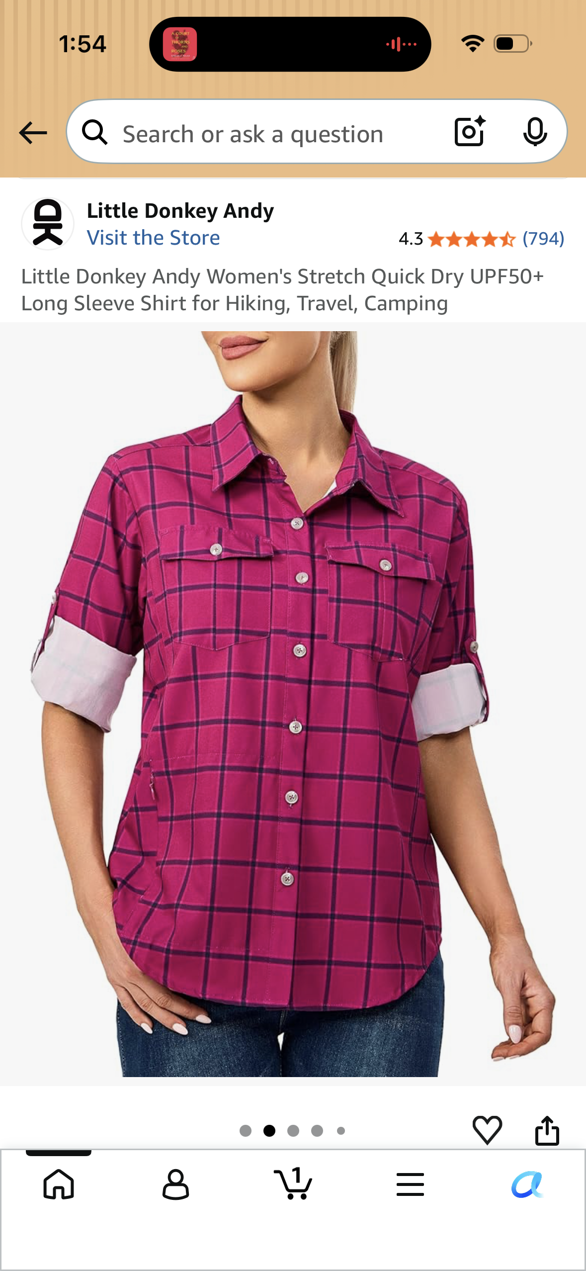 Little Donkey Andy Women's Stretch Quick Dry UPF50+ Long Sleeve Shirt for Hiking, Travel, Camping