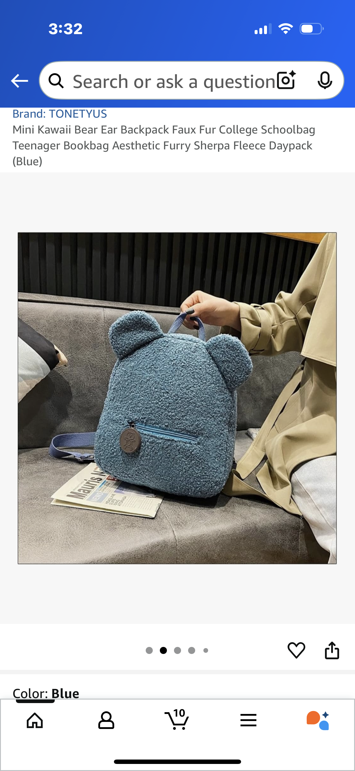 Cute Kawaii Backpack Plush Teddy Bear Bag Fuzzy Pillow For Travel and Everyday use (Blue)