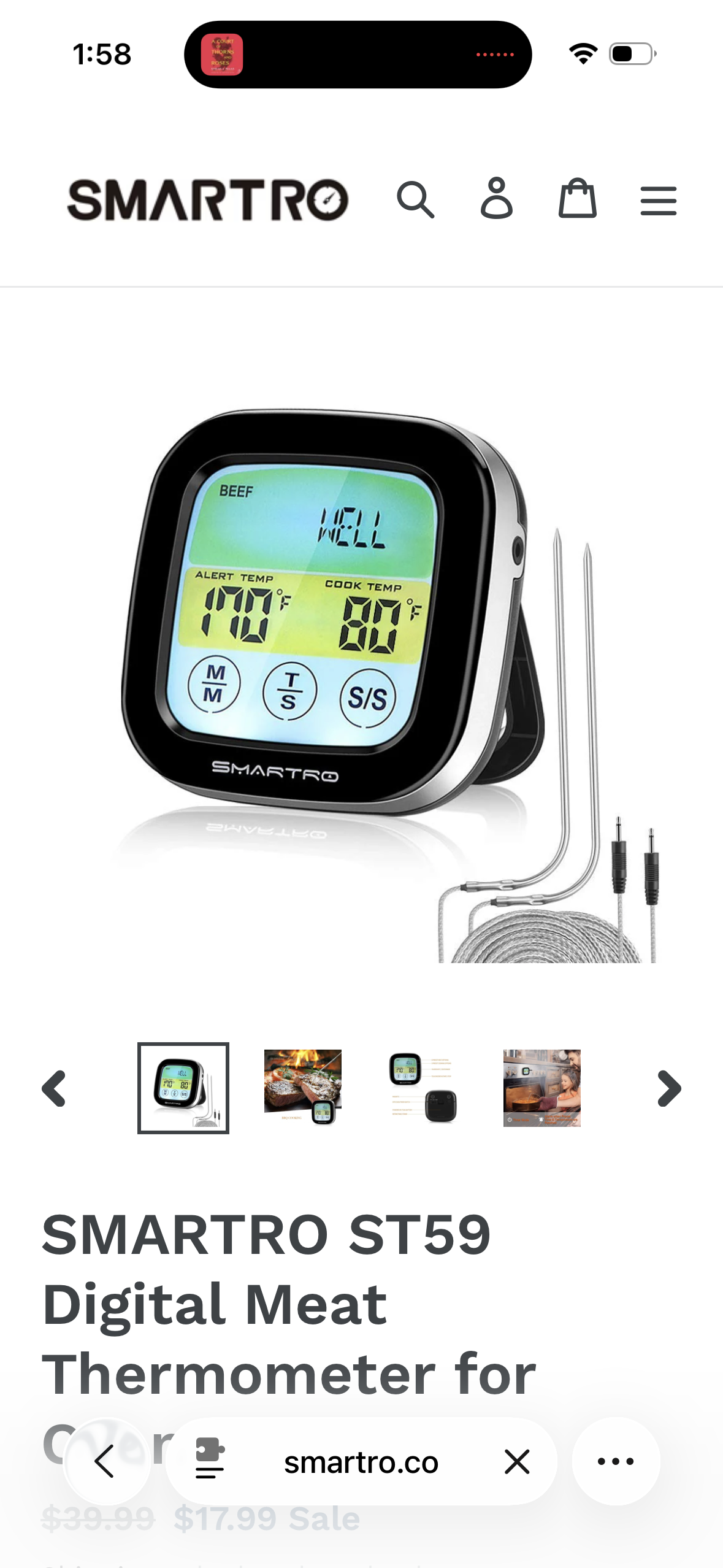 SMARTRO ST59 Digital Meat Thermometer for Oven BBQ Grill Kitchen Food Cooking with 1 Probe and Timer, LCD