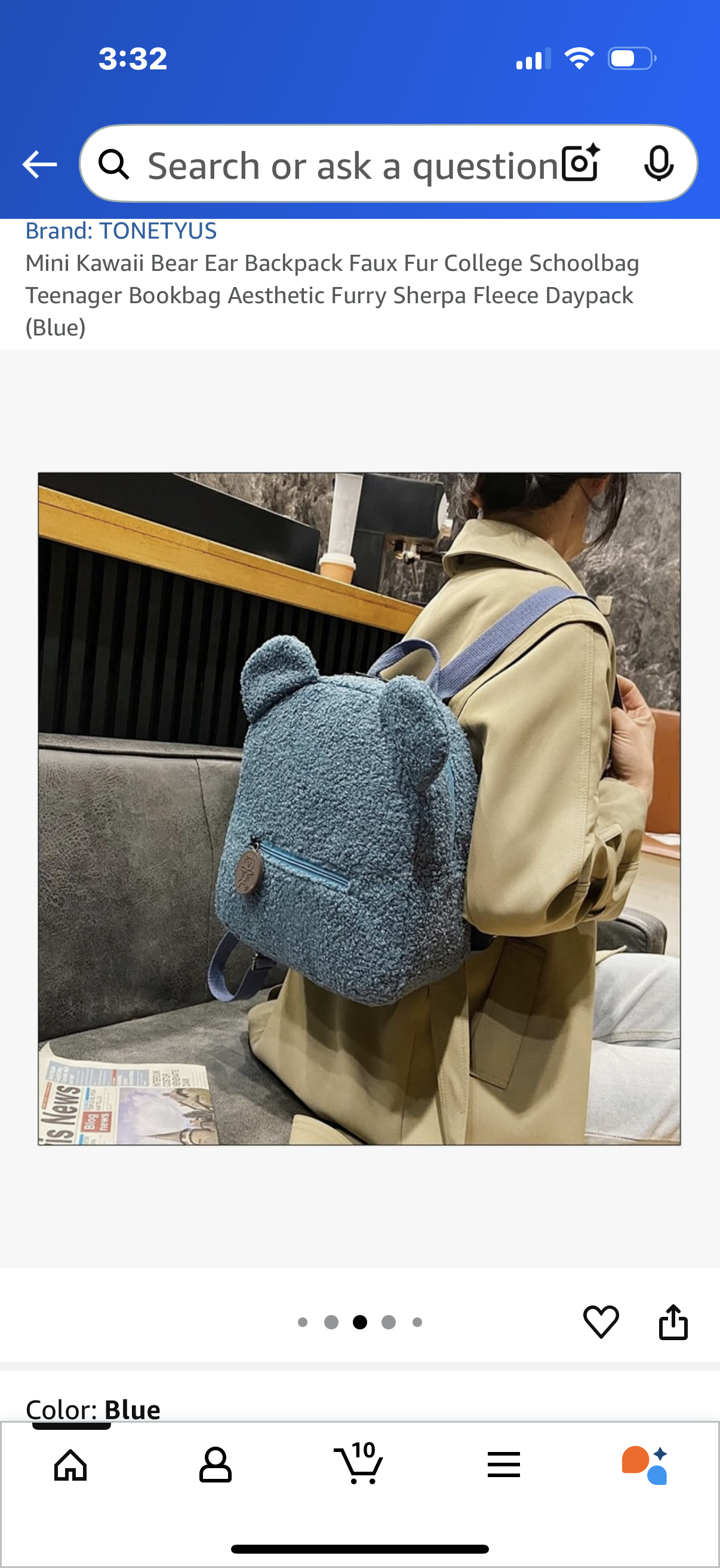 Cute Kawaii Backpack Plush Teddy Bear Bag Fuzzy Pillow For Travel and Everyday use (Blue)