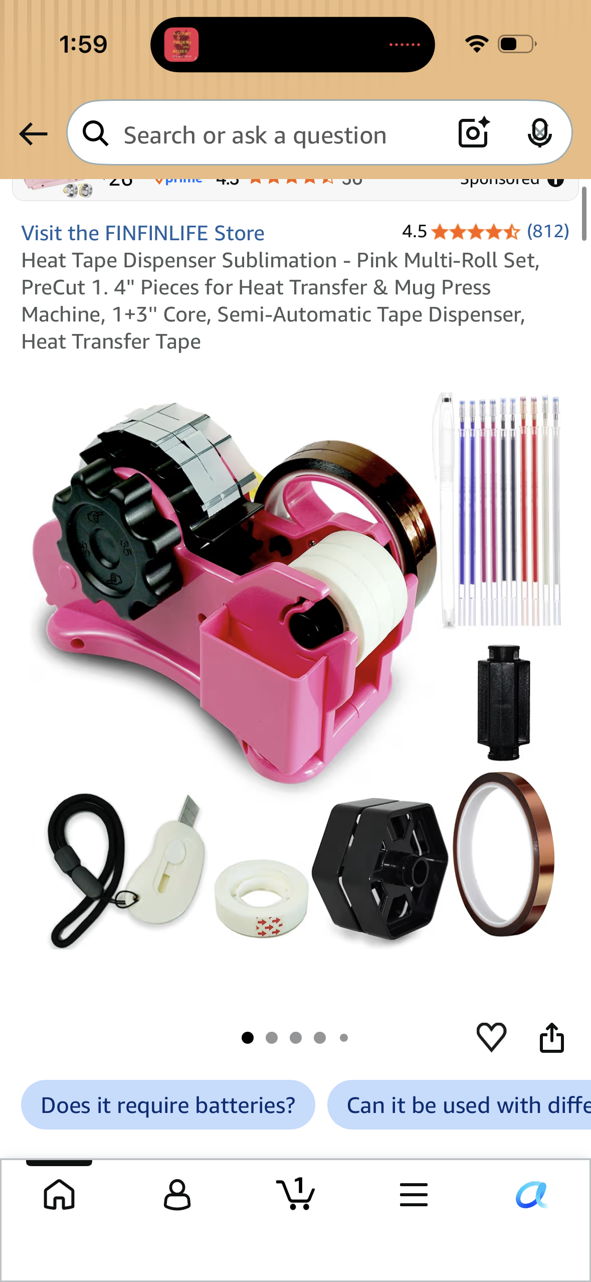Heat Tape Dispenser Sublimation - Pink Multi-Roll Set, PreCut 1. 4'' Pieces for Heat Transfer & Mug Press Machine, 1+3'' Core, Semi-Automatic Tape Dispenser, Heat Transfer Tape