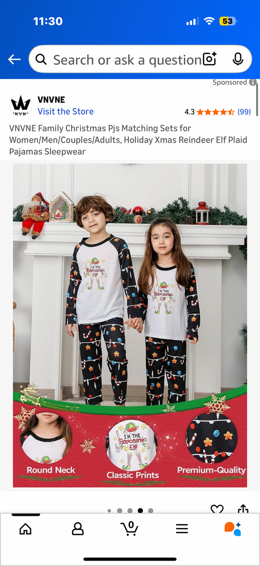 Holiday Xmas Reindeer Elf Plaid Pajamas Sleepwear I’m the Sarcastic Elf (Size 8-10 years)