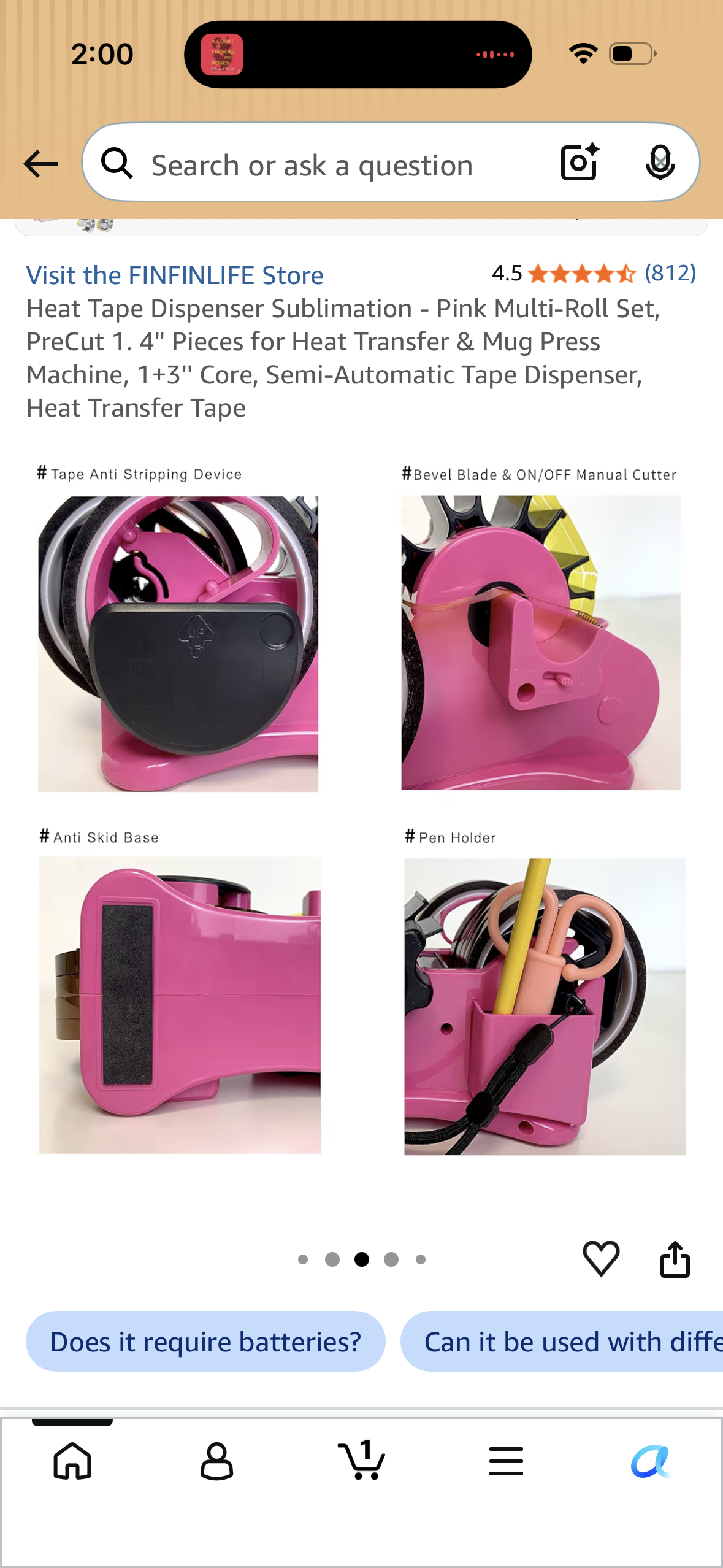 Heat Tape Dispenser Sublimation - Pink Multi-Roll Set, PreCut 1. 4'' Pieces for Heat Transfer & Mug Press Machine, 1+3'' Core, Semi-Automatic Tape Dispenser, Heat Transfer Tape