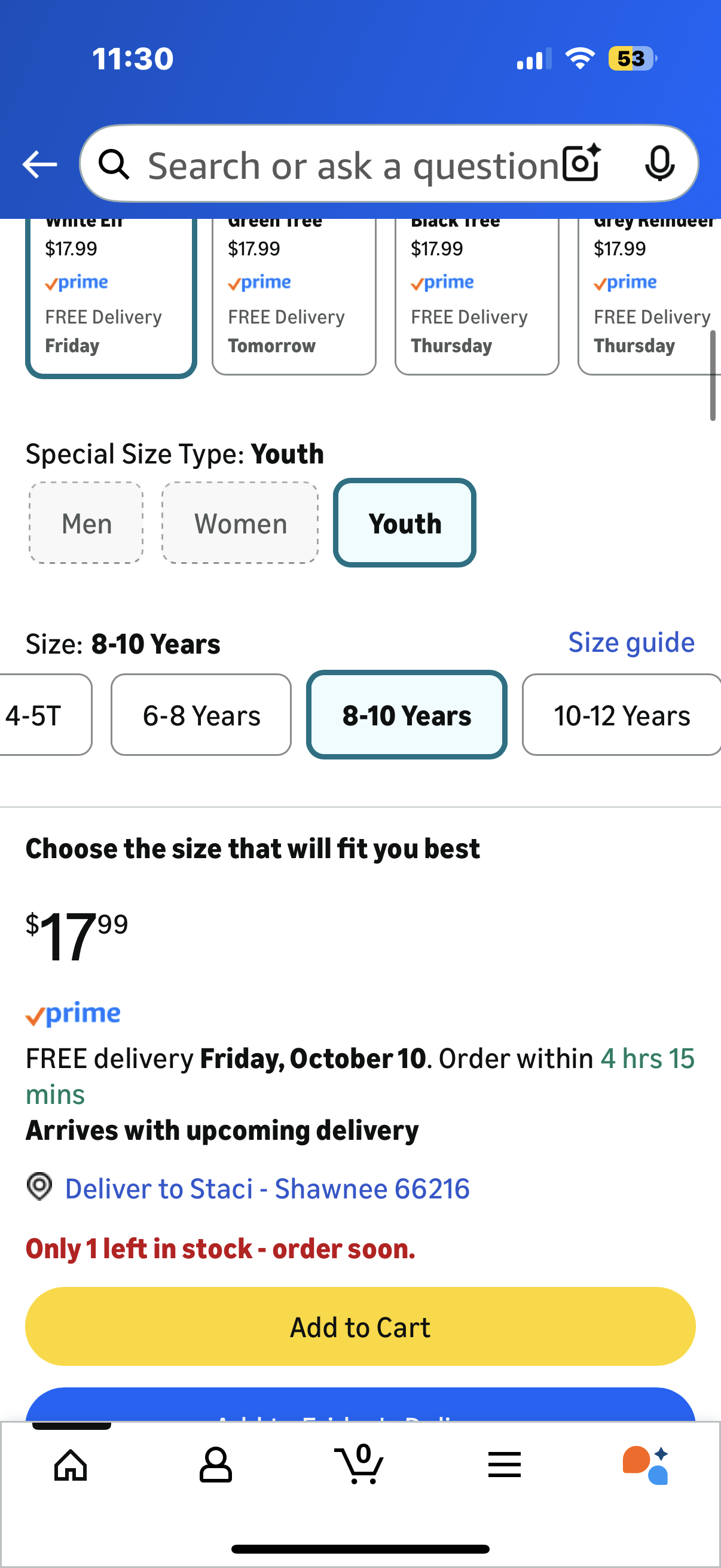 Holiday Xmas Reindeer Elf Plaid Pajamas Sleepwear I’m the Sarcastic Elf (Size 8-10 years)