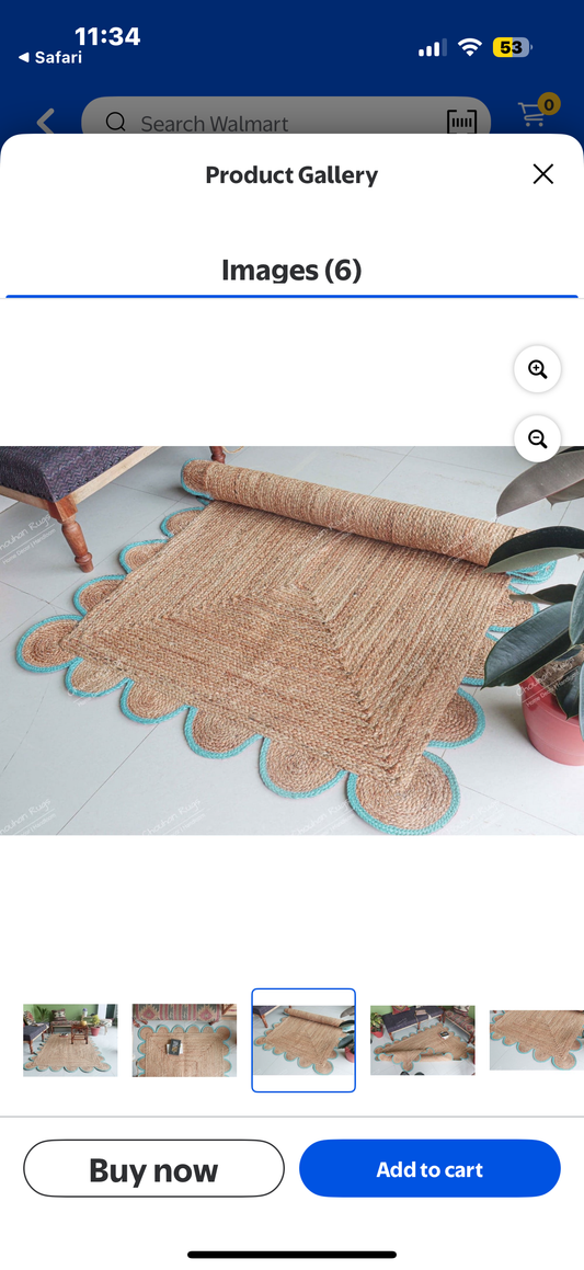 Chouhan Rugs Natural Jute Scalloped Area Rugs Handwoven Boho Indoor Farmhouse Braided Rug for Livingroom, Bedroom, Kitchen (size 2x6)