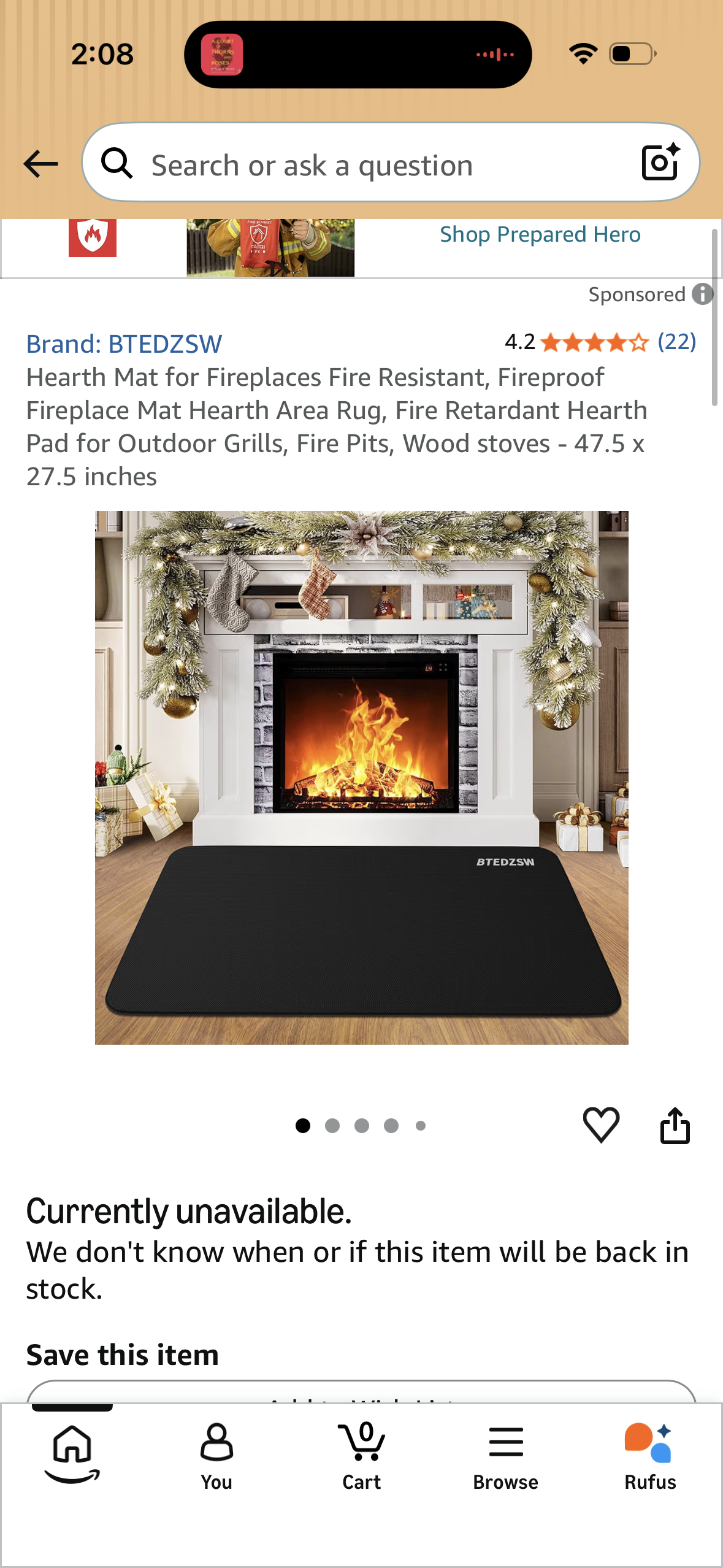 Hearth Mat for Fireplaces Fire Resistant, Fireproof Fireplace Mat Hearth Area Rug, Fire Retardant Hearth Pad for Outdoor Grills, Fire Pits, Wood stoves - 47.5 x 27.5 inches