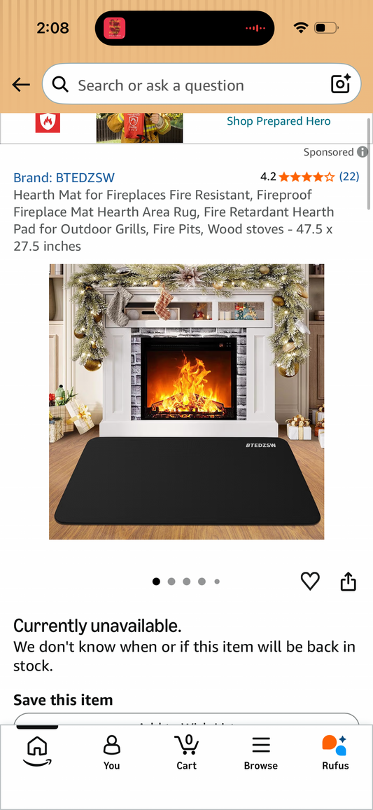 Hearth Mat for Fireplaces Fire Resistant, Fireproof Fireplace Mat Hearth Area Rug, Fire Retardant Hearth Pad for Outdoor Grills, Fire Pits, Wood stoves - 47.5 x 27.5 inches