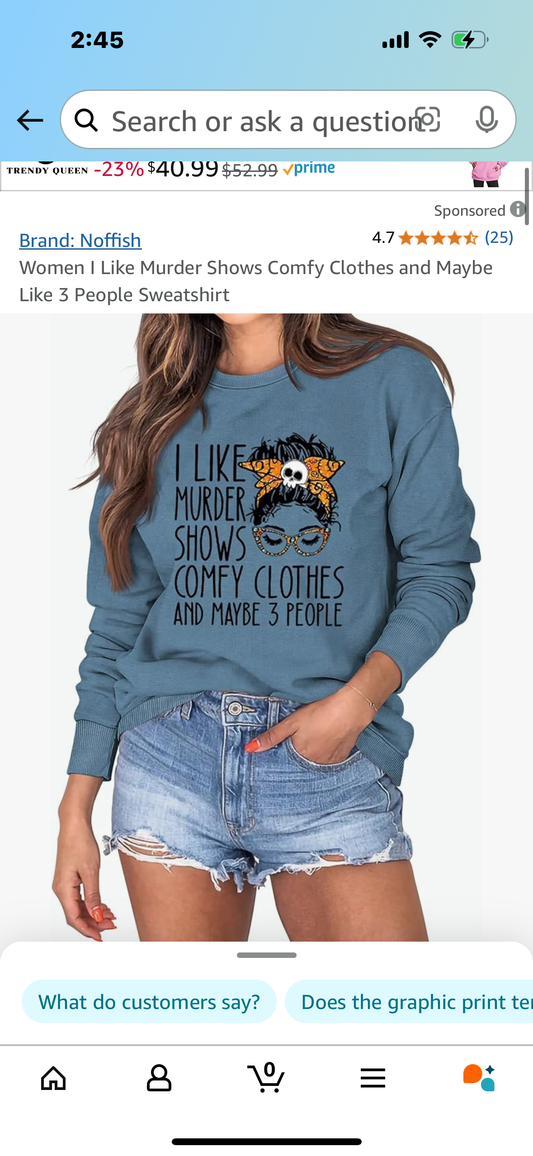 Women I Like Murder Shows Comfy Clothes and Maybe Like 3 People Sweatshirt Size Small