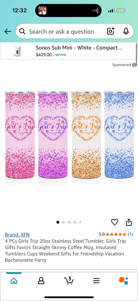 4 PCs Girls Trip 20oz Stainless Steel Tumbler, Girls Trip Gifts Favors Straight Skinny Coffee Mug, Insulated Tumblers Cups Weekend Gifts for Friendship Vacation Bachelorette Party