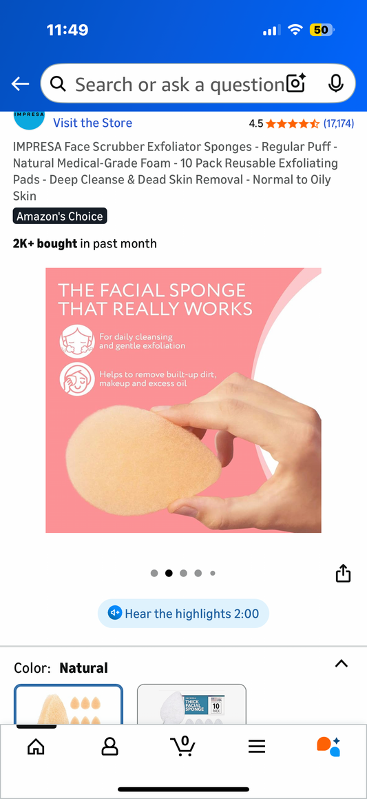 IMPRESA Face Scrubber Exfoliator Sponges - Regular Puff - Natural Medical-Grade Foam - 10 Pack Reusable Exfoliating Pads - Deep Cleanse & Dead Skin Removal - Normal to Oily Skin
