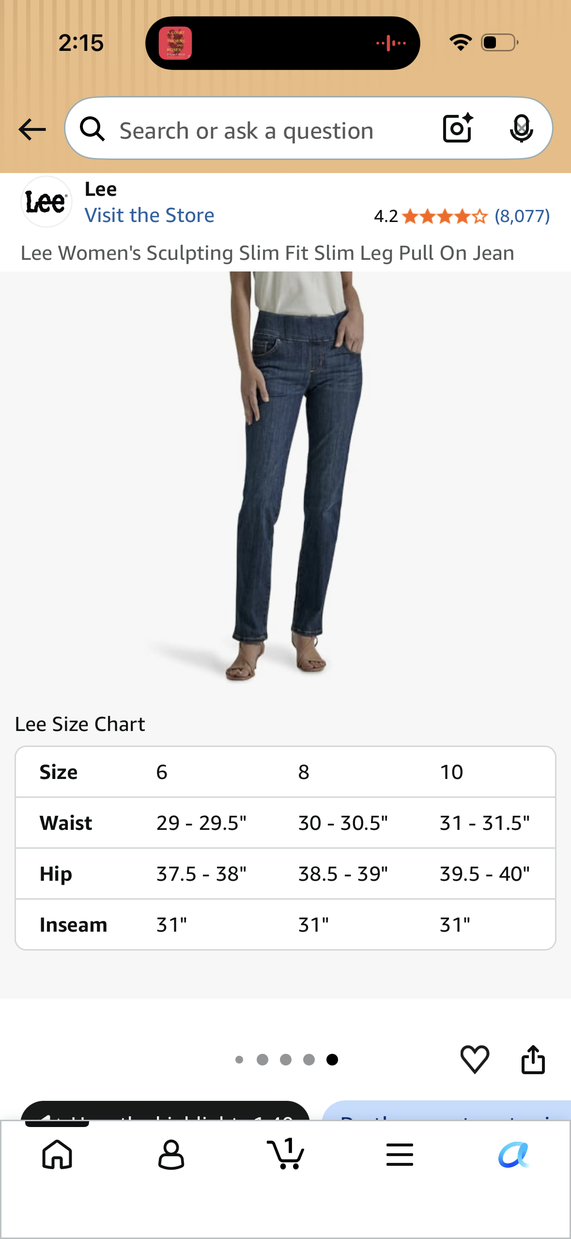 Lee Women's Sculpting Slim Fit Slim Leg Pull On Jean (Size 8 Medium)