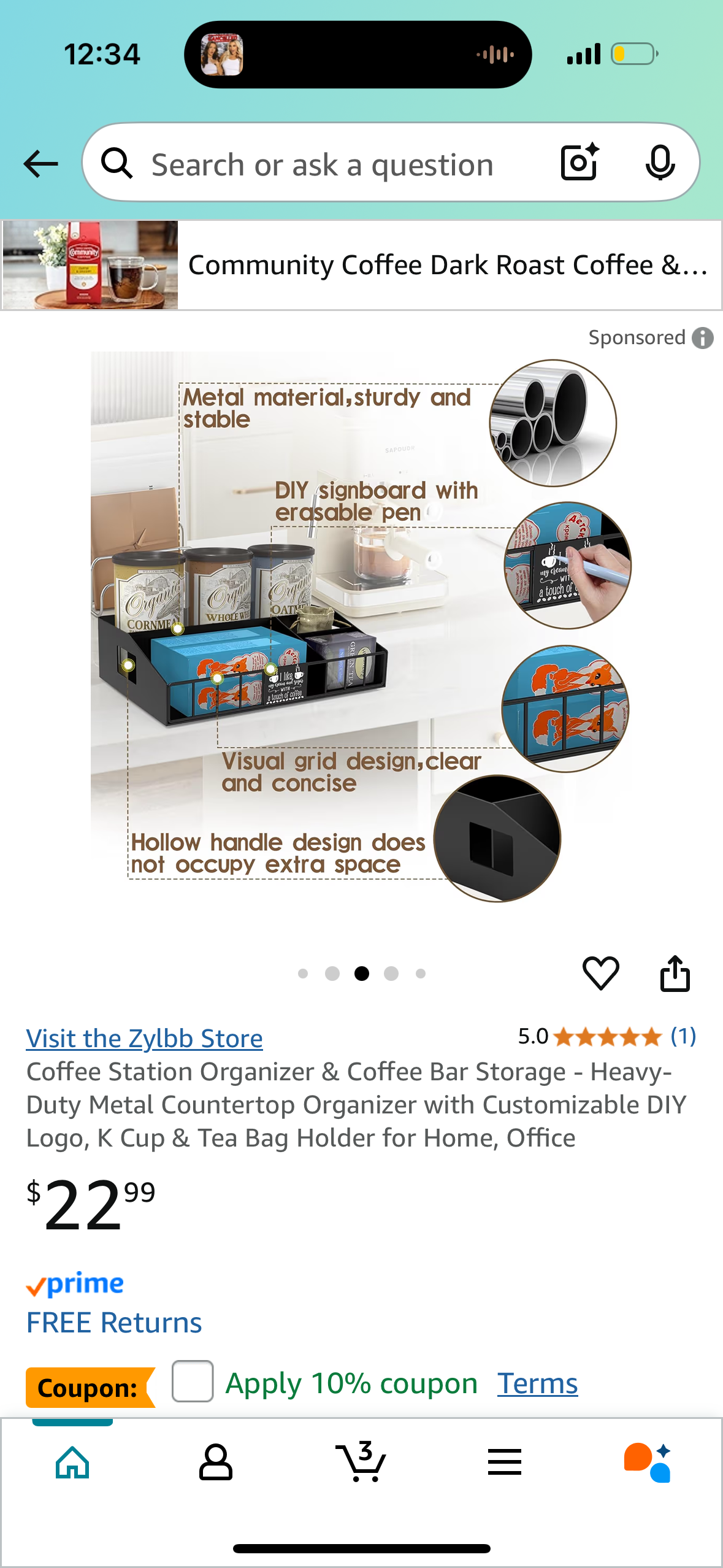 Coffee Station Organizer & Coffee Bar Storage - Heavy-Duty Metal Countertop Organizer with Customizable DIY Logo, K Cup & Tea Bag Holder for Home, Office I