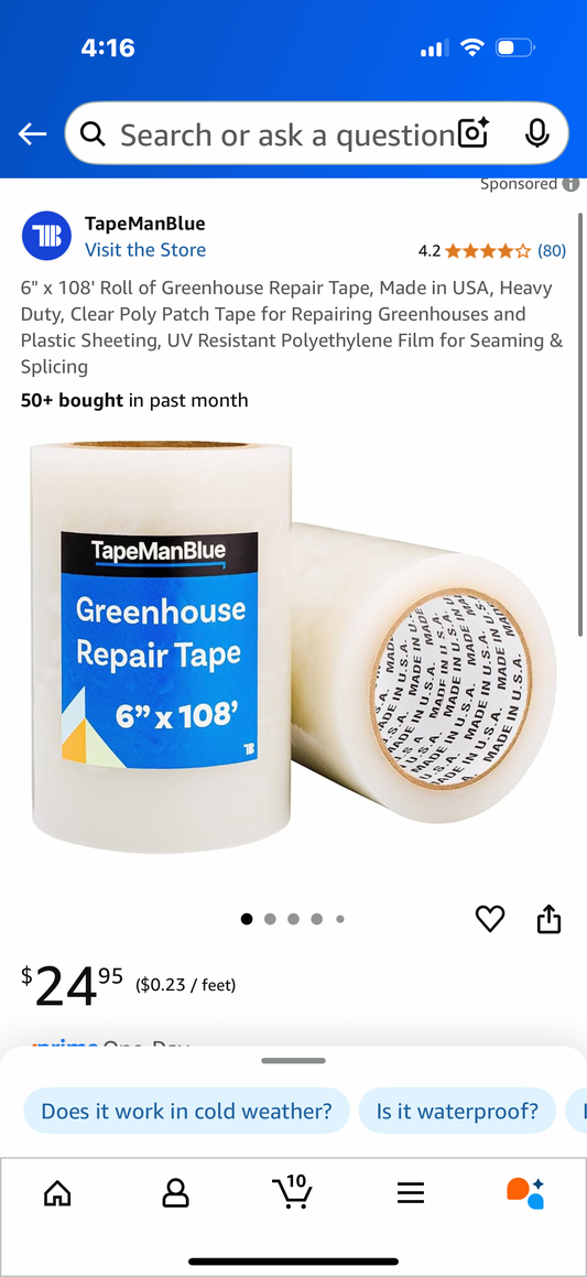 6" x 108' Roll of Greenhouse Repair Tape, Made in USA, Heavy Duty, Clear Poly Patch Tape for Repairing Greenhouses and Plastic Sheeting, UV Resistant Polyethylene Film for Seaming & Splicing 50