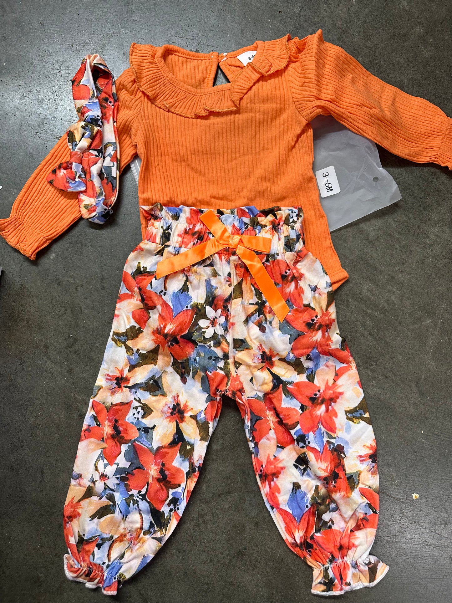 Infant Baby Girl Clothes Ruffle Long Sleeve Romper Floral Pants with Headband 3PCS
