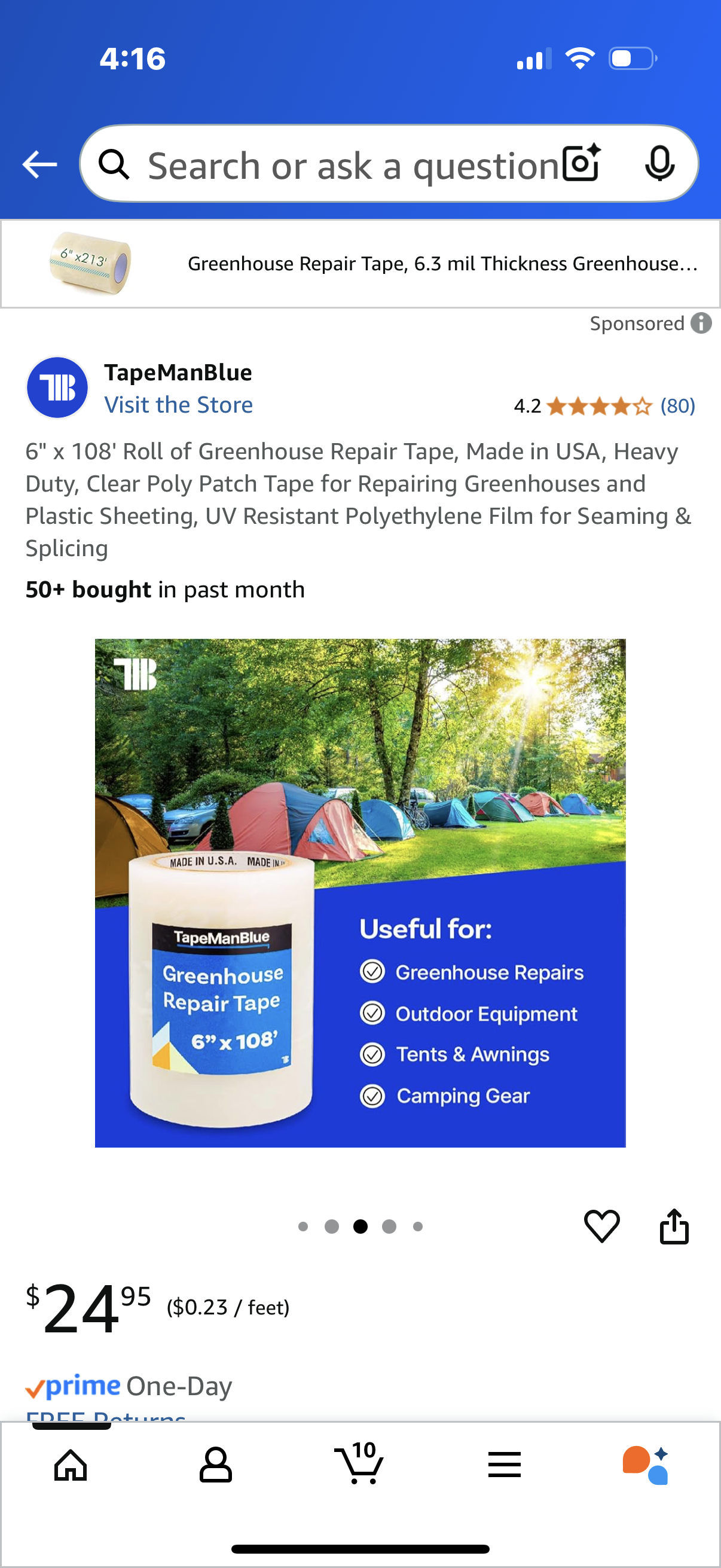 6" x 108' Roll of Greenhouse Repair Tape, Made in USA, Heavy Duty, Clear Poly Patch Tape for Repairing Greenhouses and Plastic Sheeting, UV Resistant Polyethylene Film for Seaming & Splicing 50
