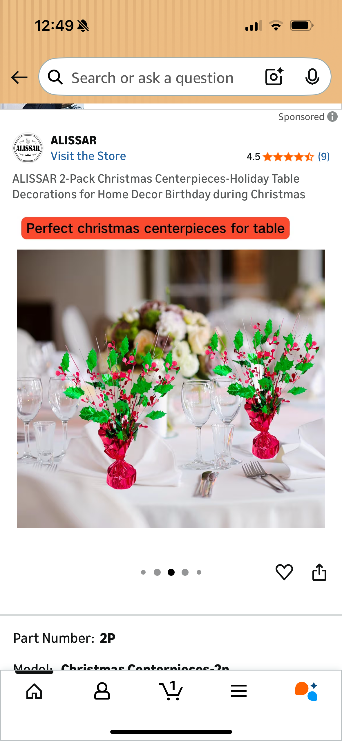 ALISSAR 2-Pack Christmas Centerpieces-Holiday Table Decorations for Home Decor Birthday during Christmas