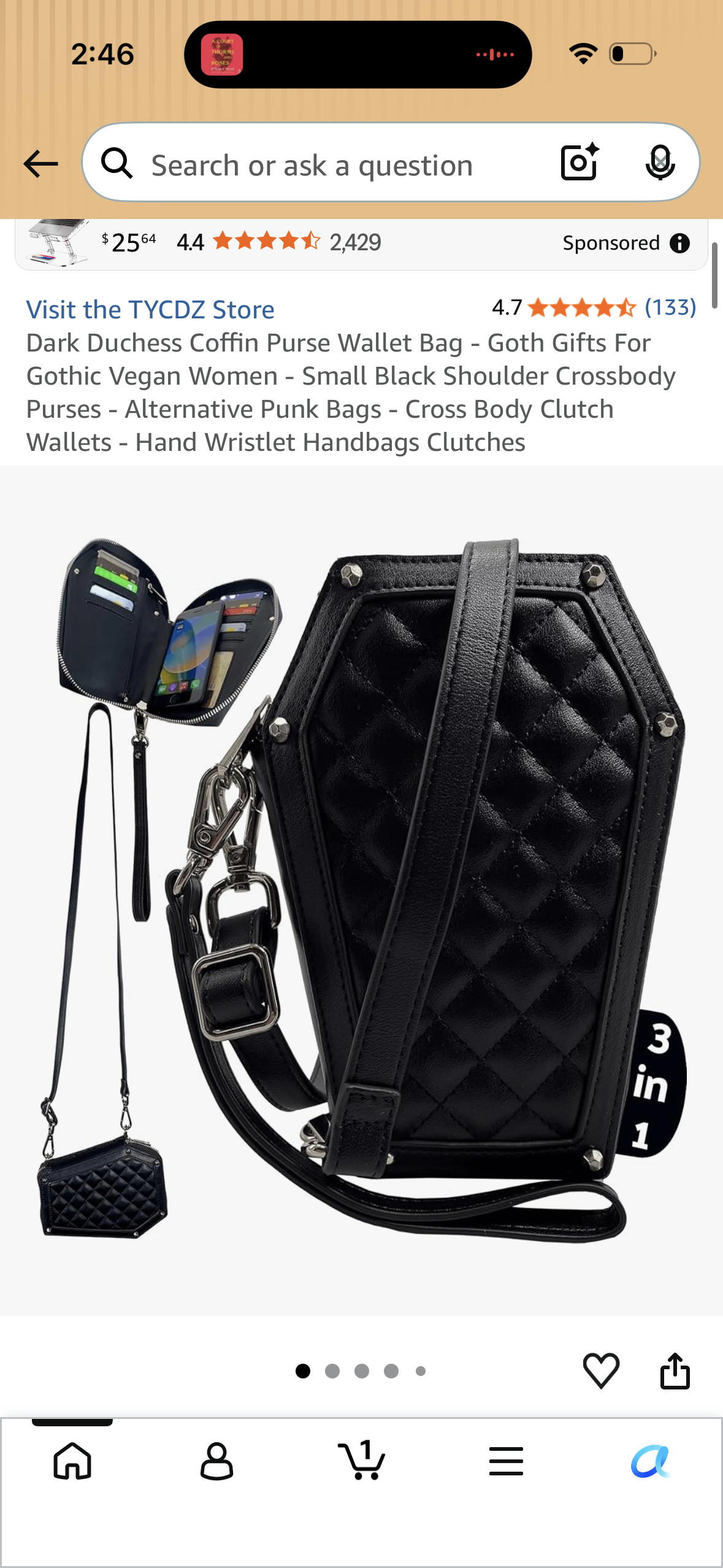 Dark Duchess Coffin Purse Wallet Bag - Goth Gifts For Gothic Vegan Women - Small Black Shoulder Crossbody Purses - Alternative Punk Bags - Cross Body Clutch Wallets - Hand Wristlet Handbags Clutches