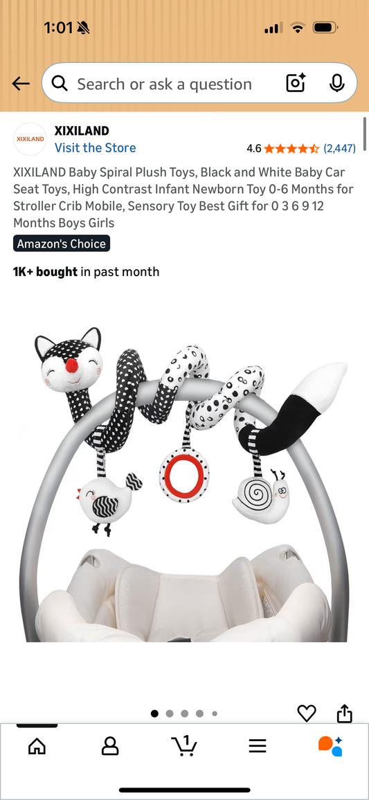 XIXILAND Baby Spiral Plush Toys, Black and White Baby Car Seat Toys, High Contrast Infant Newborn Toy 0-6 Months for Stroller Crib Mobile, Sensory Toy Best Gift for 0 3 6 9 12 Months Boys Girls