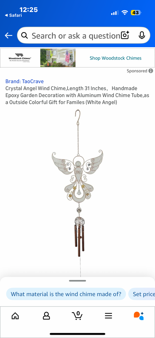 Crystal Angel Wind Chime,Length 31 Inches，Handmade Epoxy Garden Decoration with Aluminum Wind Chime Tube,as a Outside Colorful Gift for Familes (White Angel