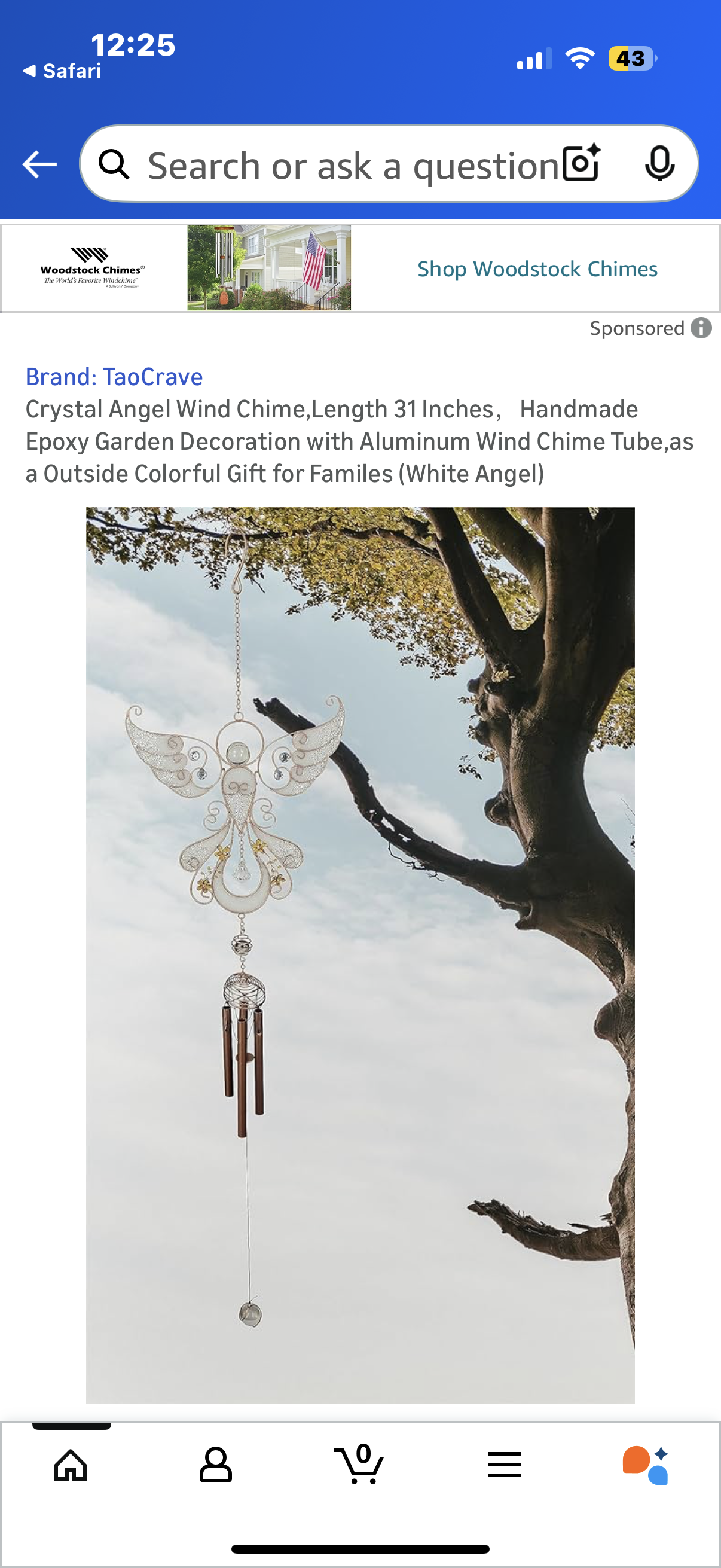 Crystal Angel Wind Chime,Length 31 Inches，Handmade Epoxy Garden Decoration with Aluminum Wind Chime Tube,as a Outside Colorful Gift for Familes (White Angel