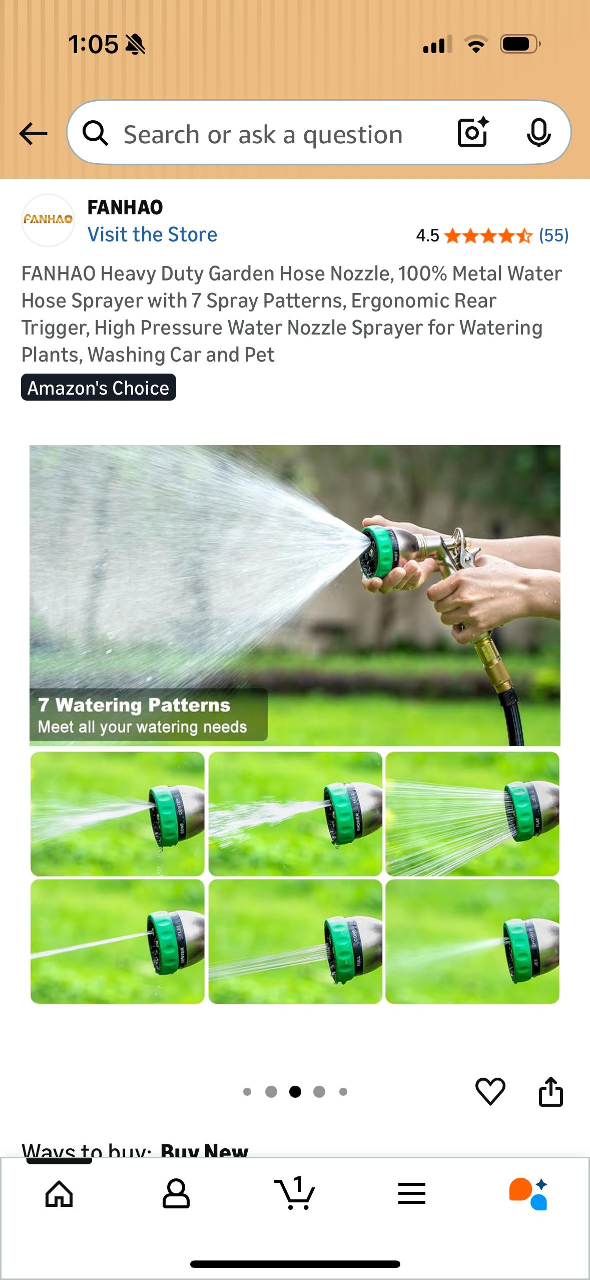 FANHAO Heavy Duty Garden Hose Nozzle, 100% Metal Water Hose Sprayer with 7 Spray Patterns, Ergonomic Rear Trigger, High Pressure Water Nozzle Sprayer for Watering Plants, Washing Car and Pet