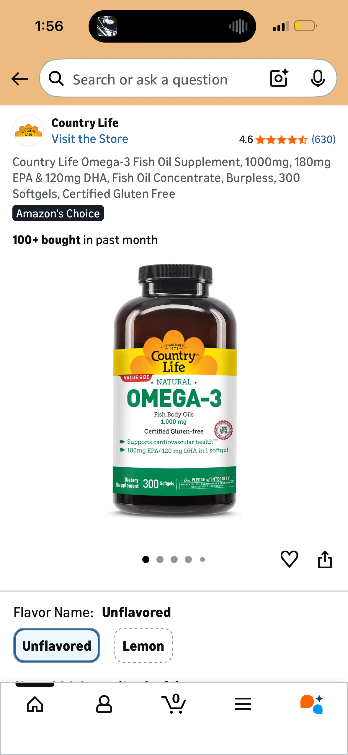 Country Life Omega-3 Fish Oil Supplement, 1000mg, 180mg EPA & 120mg DHA, Fish Oil Concentrate, Burpless, 300 Softgels, Certified Gluten Free