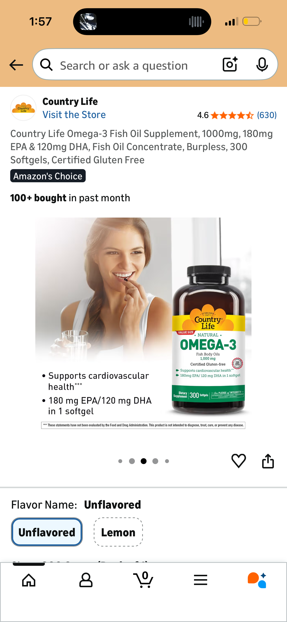 Country Life Omega-3 Fish Oil Supplement, 1000mg, 180mg EPA & 120mg DHA, Fish Oil Concentrate, Burpless, 300 Softgels, Certified Gluten Free