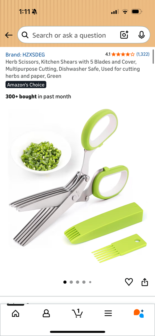 Herb Scissors, Kitchen Shears with 5 Blades and Cover, Multipurpose Cutting, Dishwasher Safe, Used for cutting herbs and paper, Green