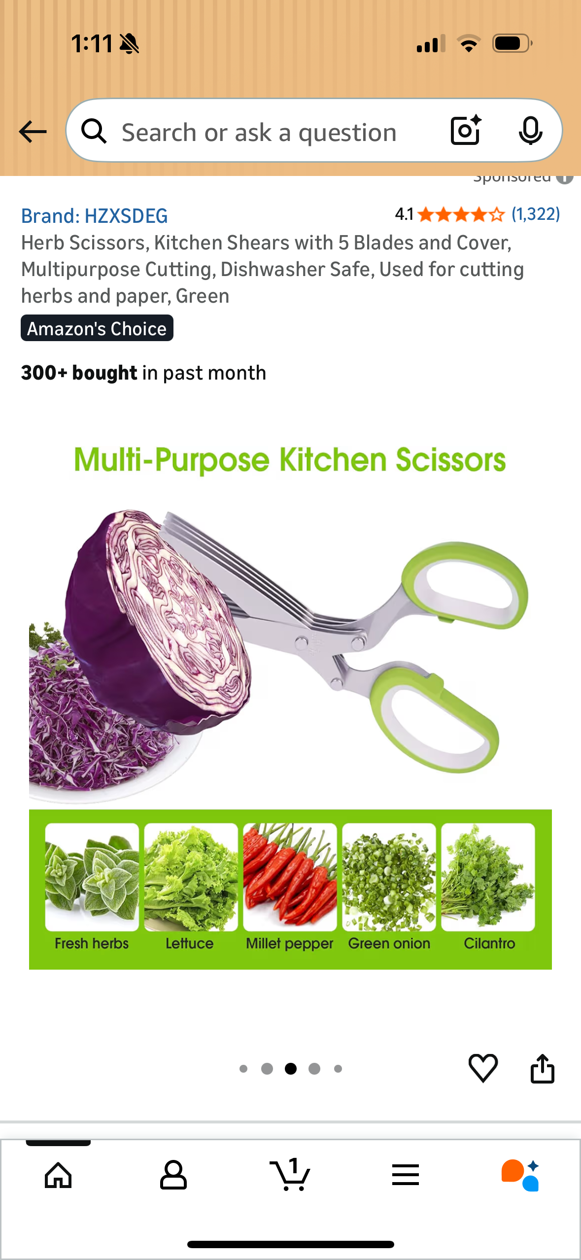 Herb Scissors, Kitchen Shears with 5 Blades and Cover, Multipurpose Cutting, Dishwasher Safe, Used for cutting herbs and paper, Green