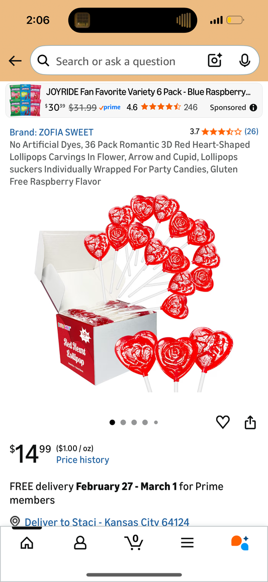 No Artificial Dyes, 36 Pack Romantic 3D Red Heart-Shaped Lollipops Carvings In Flower, Arrow and Cupid, Lollipops suckers Individually Wrapped For Party Candies, Gluten Free Raspberry Flavor