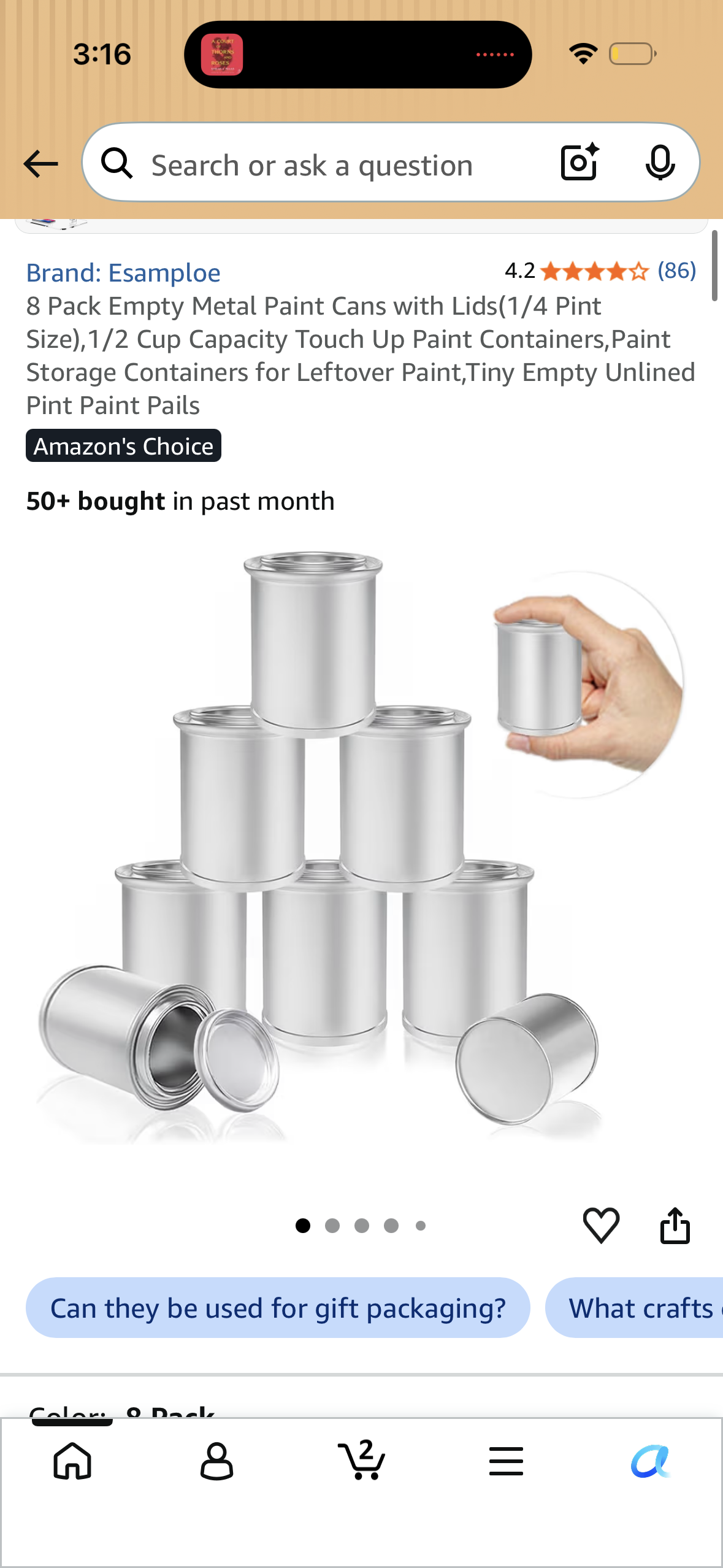 8 Pack Empty Metal Paint Cans with Lids(1/4 Pint Size),1/2 Cup Capacity Touch Up Paint Containers,Paint Storage Containers for Leftover Paint,Tiny Empty Unlined Pint Paint Pails