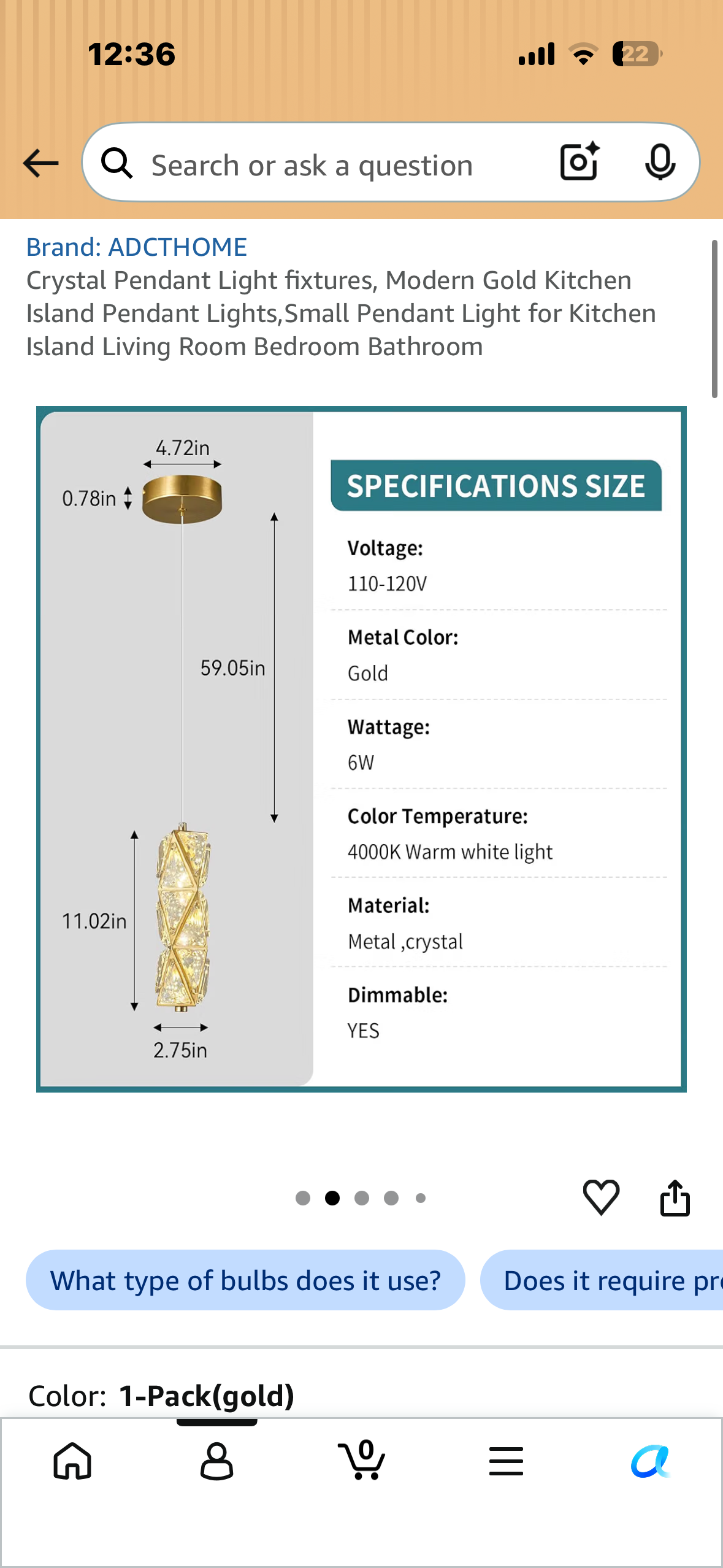 Crystal Pendant Light fixture, Modern Gold Pendant Light, Small Pendant Light for Kitchen Island, Living Room  Bedroom, Bathroom