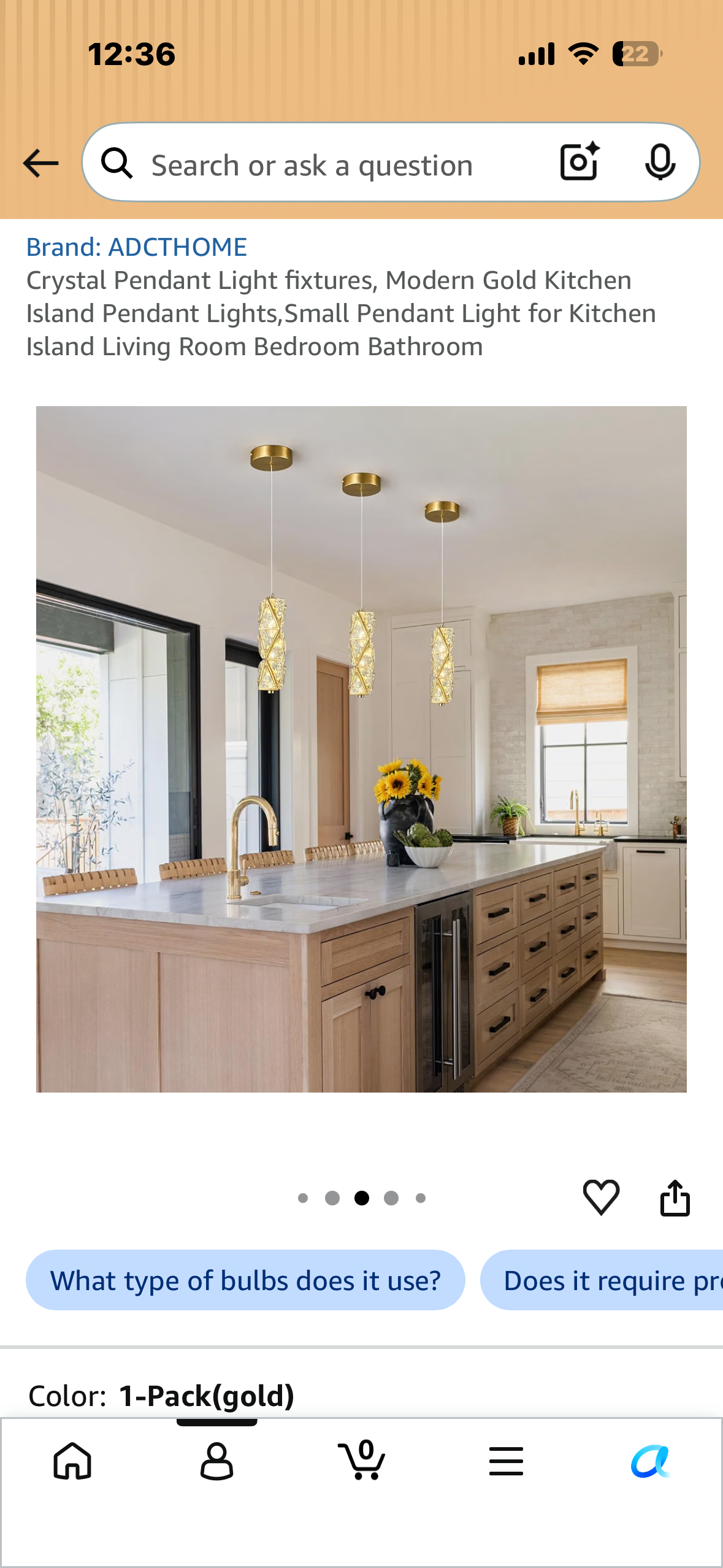 Crystal Pendant Light fixture, Modern Gold Pendant Light, Small Pendant Light for Kitchen Island, Living Room  Bedroom, Bathroom