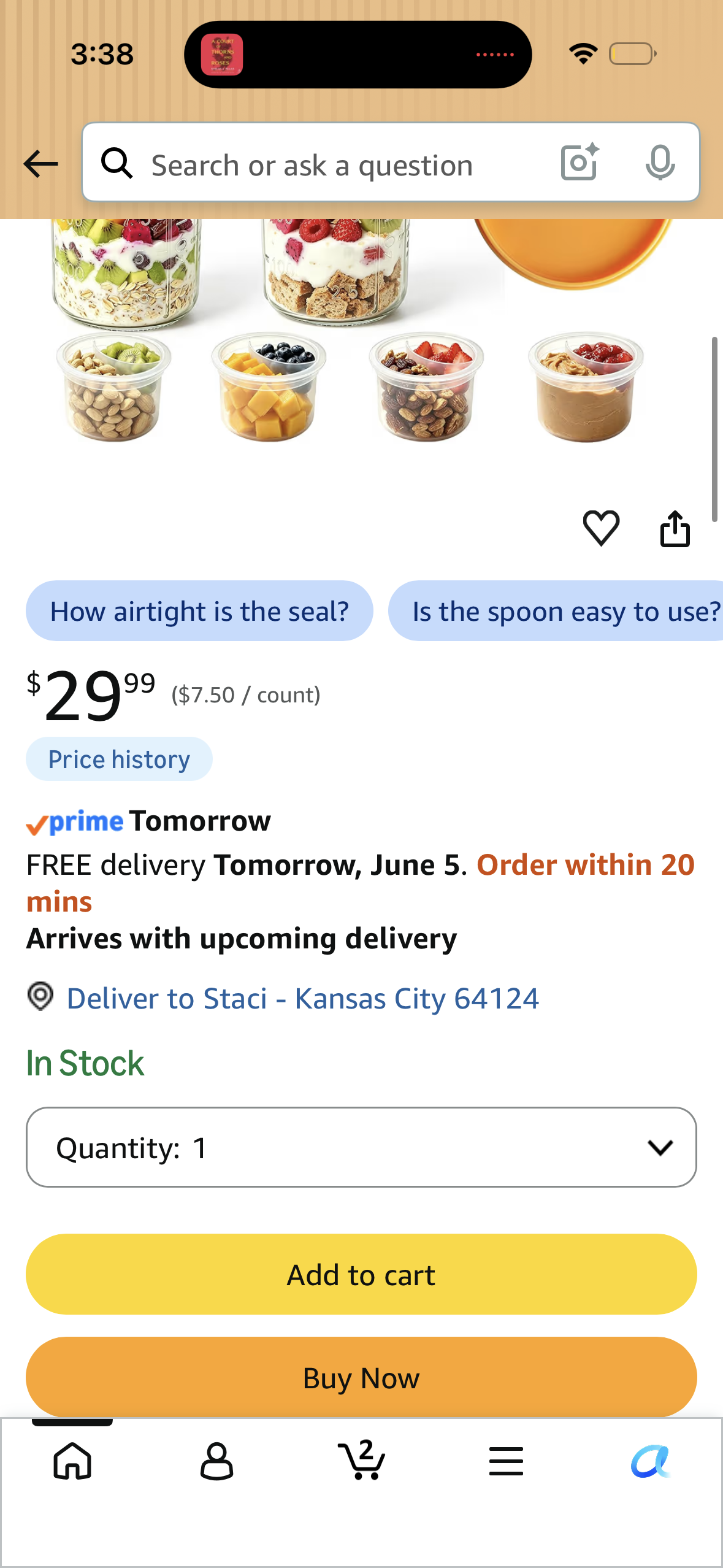 16oz Overnight Oats Containers with Lids & Folding Spoons, 4 Pack Glass Meal Prep Jars with Divided Compartments, Leakproof Airtight Mason Jars for Oatmeal Yogurt Parfait Fruit Snack